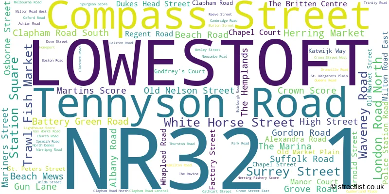 A word cloud for the NR32 1 postcode